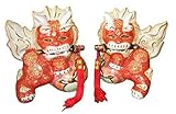 IMAGE OF Chinese Fu Dogs (Foo Dogs) with Swords - Hand Painted Porcelain
