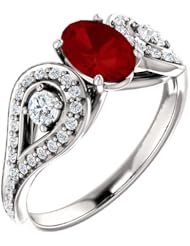 Platinum 7.00x5.00mm Oval Cut Ruby and Diamond Ring -- LIFETIME WARRANTY