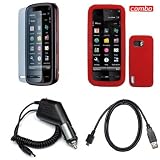Nokia XpressMusic 5800 Combo Red Premium Feel Silicon Skin Case Faceplate Cover + LCD Screen Protector + Rapid Car Charger + USB Data Charge Sync Cable for Nokia XpressMusic 5800 + Free LiveMyLife Wristband