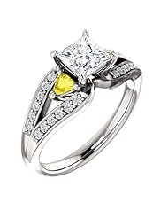 18K White Gold Princess Cut Diamond and Yellow Sapphire Ring -- LIFETIME WARRANTY