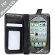 iPhone 4 and 4S Rider Genuine Leather Wallet Case (Fit AT&T and Verizon and Sprint iPhone 4 4S) by Acase(TM), BLACK