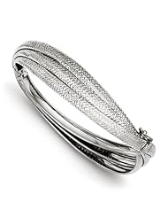 Sterling Silver 7.75mm Rhodium Polished Diamond Cut Hinged Bangle