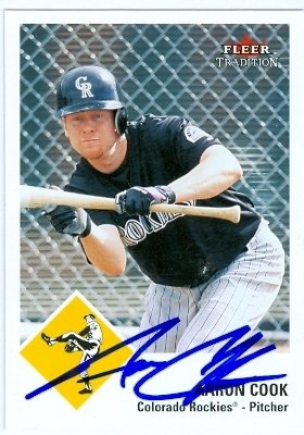 Aaron Cook Autographed/Hand Signed MLB Baseball Card (Colorado Rockies) 2003 Fleer Tradition Basebal
