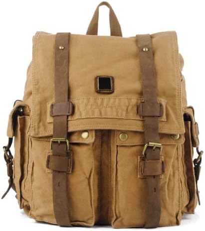 SAIERLONG MrBP Men's And Women's backpacks shoulder handbags earthy yellow Canvas Genuine Leather