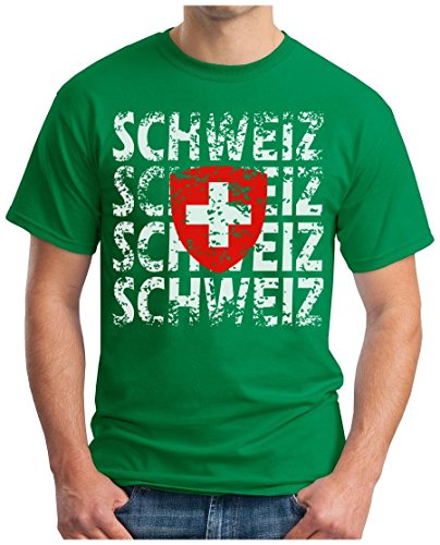 OM3 – SCHWEIZ – T-Shirt SWITZERLAND EM 2016 FRANKREICH FRANCE FUSSBALL FANSHIRT SOCCER CUP SPORT TRIKOT EUROPAMEISTER, L, grün