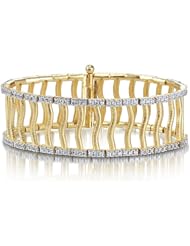 14K Yellow Gold Matte-Finish Florentine-Finish Hand-Crafted Bracelet, Enhanced with Pave Set Diamonds.