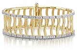 14K Yellow Gold Matte-Finish Florentine-Finish Hand-Crafted Bracelet, Enhanced with Pave Set Diamonds.