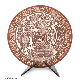 Ceramic plate, 'Maya Warrior's Ritual' by NOVICA
