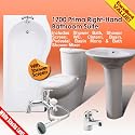 Prima Right Hand 1700mm Shower Bath Suite with Toilet, Basin, and Taps