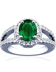 Platinum Oval Cut Emerald Ring With Sidestones