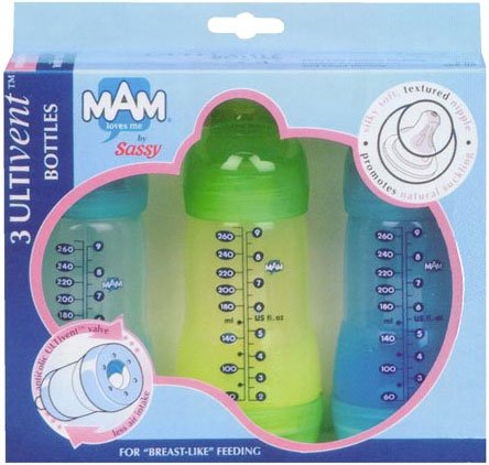 Sassy Baby's Mam 9 oz. Boy 3 pack Bottle