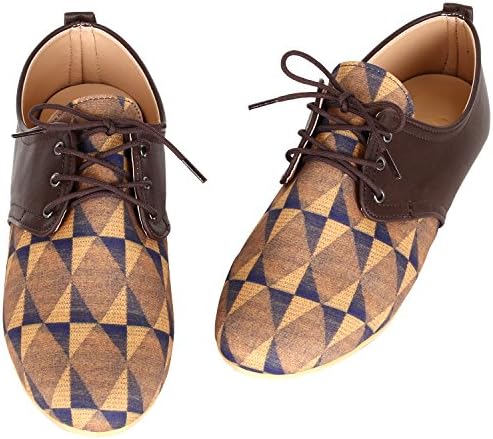 MCnelly's Women's Geometric Pattern Oxford Lace Up Flat Shoes (shoes-012-1-240)