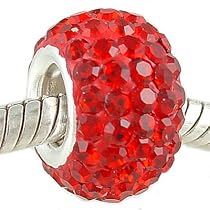 925 Silver & Cherry Red Crystal PAVE July Birthstone European Charm Bead