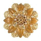 Lee Angel Gold Filigree Amber Toned Enamel Flower Brooch
