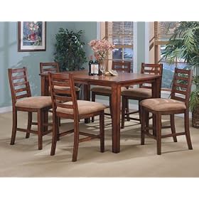 7pc Birch Solid Wood Counter Height Dining Table Bar Stool Set by AtHomeMart