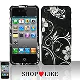 Rubberized Black Silver Vine Flower Butterfly Snap on Design Case Hard Case ....