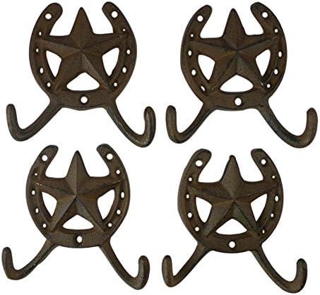 Horseshoe &amp; Star Wall Mount Coat Hook Set of 4