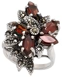 Sterling Silver Marcasite Flower Ring, w/ Natural Garnet, 1 (26mm) wide