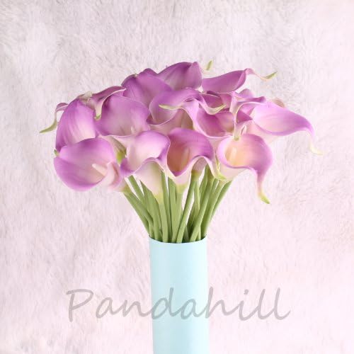 50pcs White Cally Lily Real Nature Touch Flowers for DIY Bridal Bouquet Wedding Bouquet with Scent high quality (KC55 Purple)