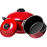 2 Pc Chef Quality Pasta Pot with Strainer Lid - 6 Qt & 2 Qt Red Stock Pot or Pasta Cooker