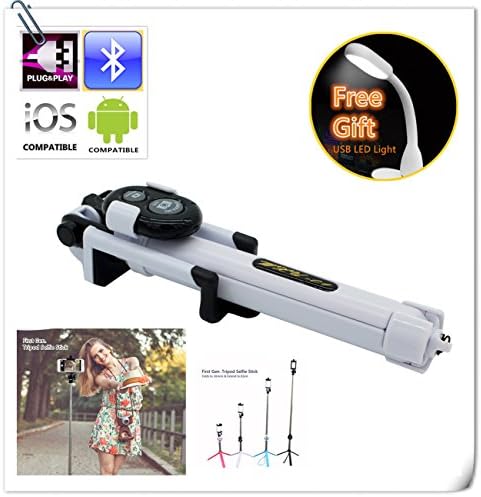 Lovkit™ Stainless Steel Pro Selfie Stick, Extendable Handheld Monopod with Mini Tripod Stand + Bluetooth Remote Shutter for Gopro, Iphone 6 Plus/6/5, Galaxy S5/S6/Note, Android SmartPhone, White
