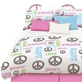 Veratex 460302 Peace and Love Bed-In-A-Bag Micro-Fiber, Pink/White/Green, Queen
