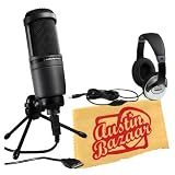 Audio-Technica AT2020 USB Condenser USB Microphone Bundle with Stagg SHP-2300 Headphones and Polishing Cloth