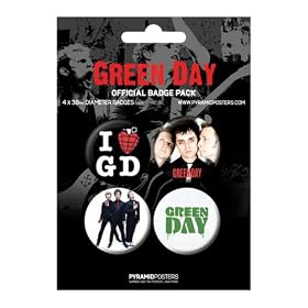 Green Day Badge Pack-White-4 x 38mm Badges