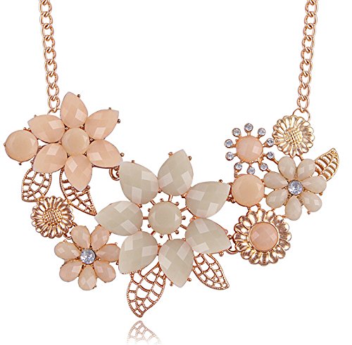 BeOne Temperamental Bohemia Style Flower Shaped CZ Rhinestone Bubble Bib Choker Statement Chain Necklace