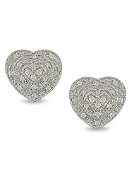 10k White Gold Heart Ear Pin Earrings, TDW 1/5ct.