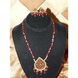 Ladies Jewelry Set Indian Style Ethnic 22k Gold Plated RED Ruby Beads Jewelry Set 3pc
