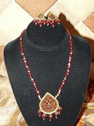 Jewelry Set Indian Style Ethnic Gold Plated RED Ruby Beads Traditional Jewelry Set 3pc