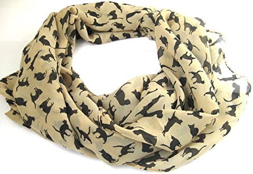 Fashion Shiffon Scarf Long Shawls Beige with Black Cat Print