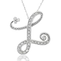 14k White Gold Alphabet Initial Letter L Diamond Pendant Necklace (HI, SI3-I1, 0.18 carat)