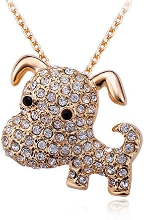18k Gold Plated Cute Diamond Dog Pendant Necklace, 18"