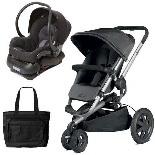 Quinny Buzz Xtra Travel System in Black with Diaper Bag All Travel Bag