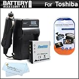 Battery And Charger Kit For Toshiba Camileo BW10 Waterproof HD Video Camera Includes Extended Replacement (900 maH) PX1686 Battery + Ac/Dc Travel Charger + MicroFiber Cloth + More