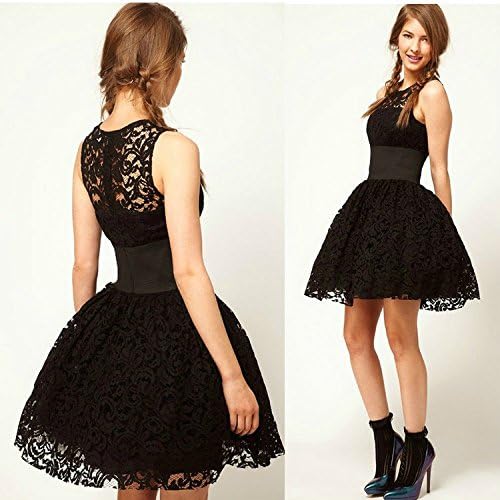 Womens Black Tutu Party Tunic Lace Prom Cocktail Dress (S,Black)