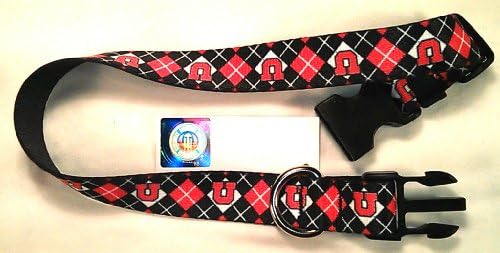 Utah University Utes Dog Collar Red Argyle U Logo Made in USA (X-large 16" to 27" x 1" wide)