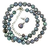 Pearl Freshwater Cultured Black Necklace Strand 6-7mm 17" with Earrings in Designer Bag Bucasi
