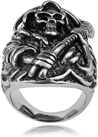 Aktion Mens Stainless Steel Skull Ring (Sizes 9-13)