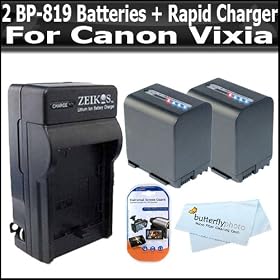 2 Replacement 2700MAH Batteries BP-819, BP-827, BP-809, BP-807 + Rapid Charger For Canon Vixia FS21 HG21 HF10 HF20 HF11 HF S10 HF M30 HF M31 HF M300 S10 FS11 S100 HF20 + Free Pack Of LCD Armor