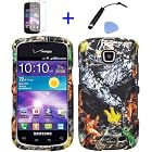 4 items Combo: Mini Stylus Pen + LCD Screen Protector Film + Case Opener + Outdoor Wildlife Leaves Oak Wood Camouflage Design Rubberized Snap on Hard Shell Cover Faceplate Skin Phone Case for Straight Talk Samsung Galaxy Proclaim 720C SCH-S720C / Verizon Samsung Illusion i110
