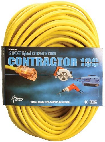 Coleman Cable 02589 12 3 Vinyl Outdoor Extension Cord with Lighted End, 100-Foot