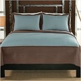 Barclay Full / Queen Quilt with Two Shams in Taupe / Aqua