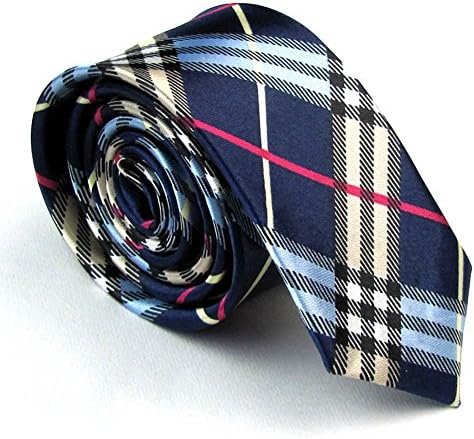Artificial Silk Classic Woven Slim Tie Necktie Wedding Holiday Gift (Tartan Check - Blue Black)