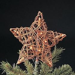 Natural Rattan 3-Dimensional Star Christmas Tree Topper - Clear Lights
