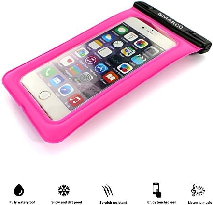 [IPX8 Certified]SMARCO TPU Floating Waterproof Bag With Headphone Jack, Adjustable Strap and Armband, keeping cell phone, Money, Credit cards or car keys from Water, Snow, Sand, Dirt -Magenta