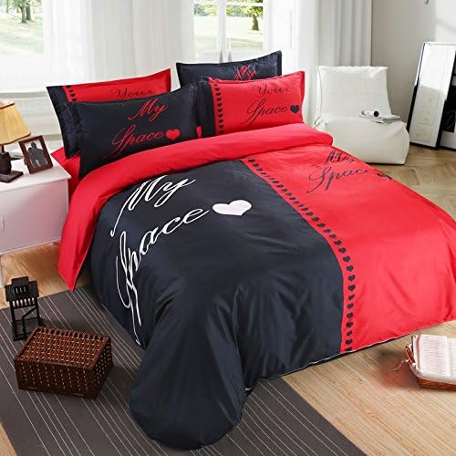 Three Lemons Couple Bedding Set His and Her Side Duvet Cover Set Lovers' 4PCSBed Cover Bed Linen Bedclothes Flat Sheet Pillowcases (Queen, Style 08)