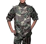 迷彩 レイン ウエア 防水 カッパ / 雨 の日が快適に 防寒着 としても / 上下セット ( Mサイズ )